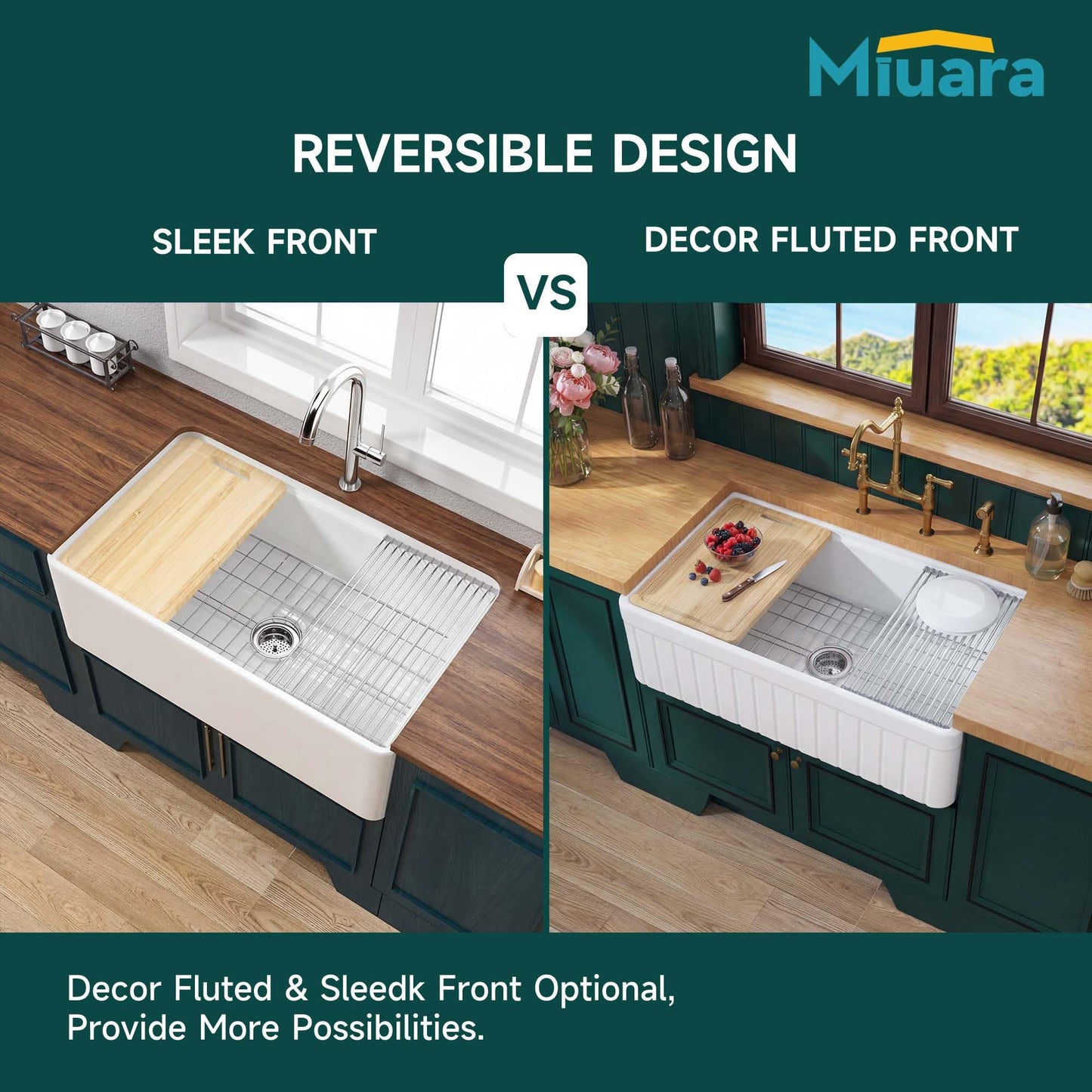 Miuara White Farmhouse Workstation Sink 33 Inch - Heavy Duty Fireclay Apron Front Kitchen Sink Undermount 33"x20"x10", Farm House Style Deep Single Bowl for Kitchen