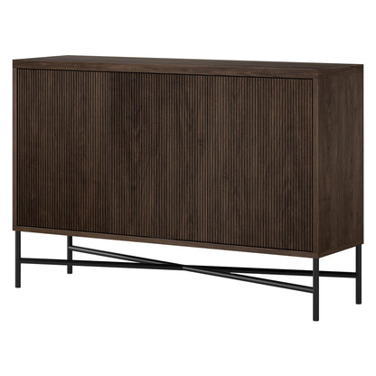 Henn&Hart 48" Fluted Sideboard Buffet Cabinet, Modern Ribbed Credenza with 3 Doors, Adjustable Shelves, and Cable Management Cut-Outs for Dining Room, Kitchen, Living Room or Entryway, Rich Brown