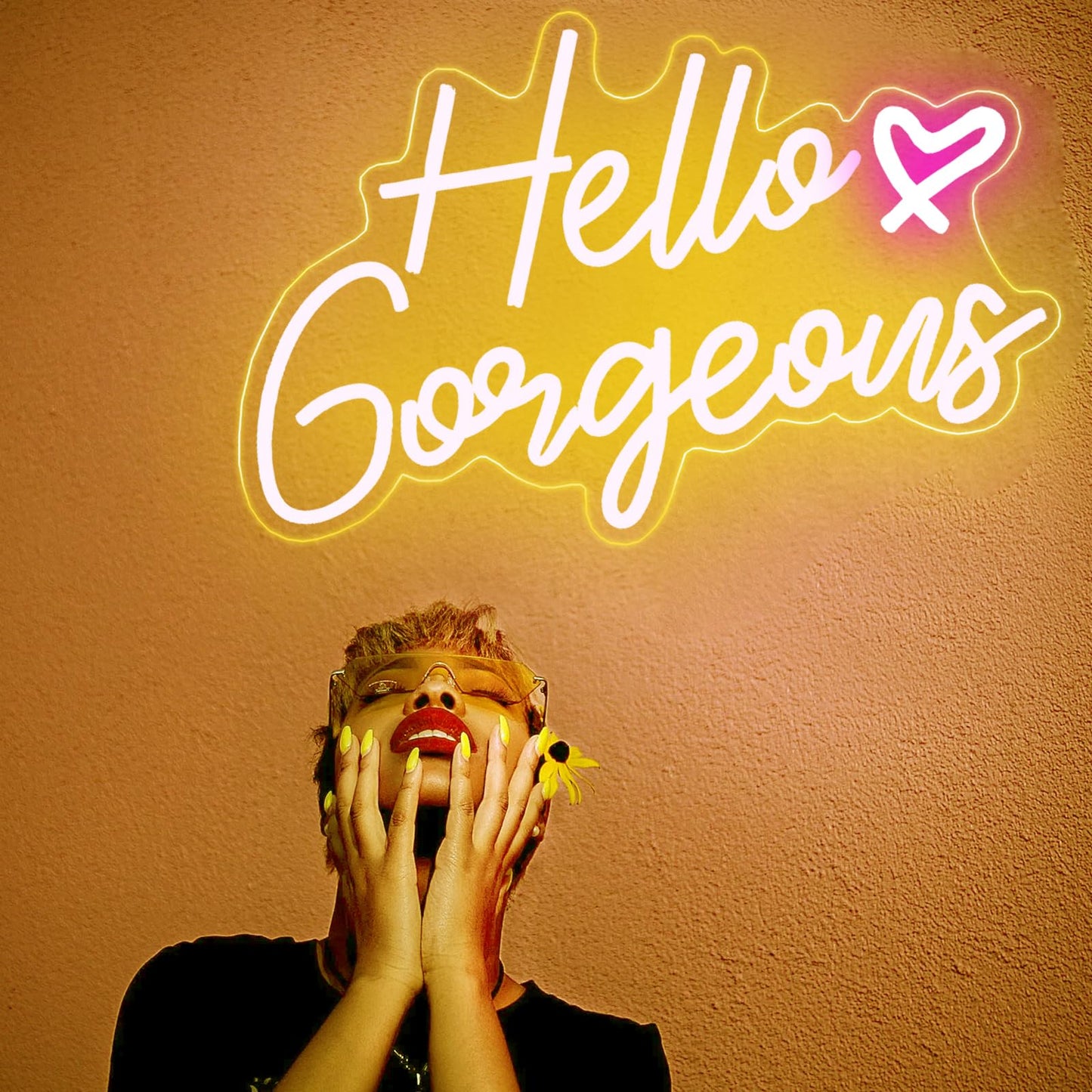 Hello Gorgeous Neon Sign Hello Beautiful Pink LED Neon Lights for Home Wedding Birthday Backdrop Bacelorette Party Wth Dimmable Switch(5V,16.5X10.6inches)