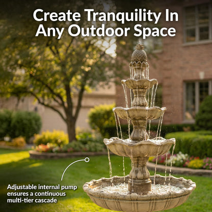 Sunnydaze Grand Courtyard 4-Tier Large Outdoor Water Fountain - 80" Tall Outdoor Fountain - Tiered Electric Garden Water Feature for Patio, Backyard, or Yard - Faux Stone Resin - Earth