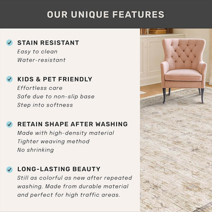 Regine Switzerland Farmhouse Area Rug - Soft Low Pile 7x10 | Non-Slip Rubber Backing, Light Beige Geometric Design