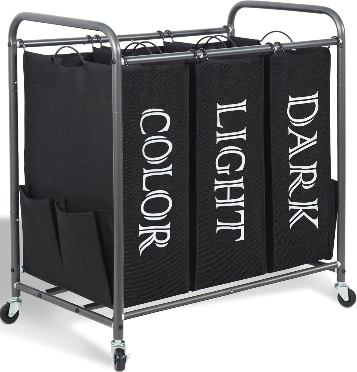 Storage Maniac Laundry Sorter - 3 Section Hamper Cart with Lockable Wheels & Removable Bag | 35.9 Gal Black