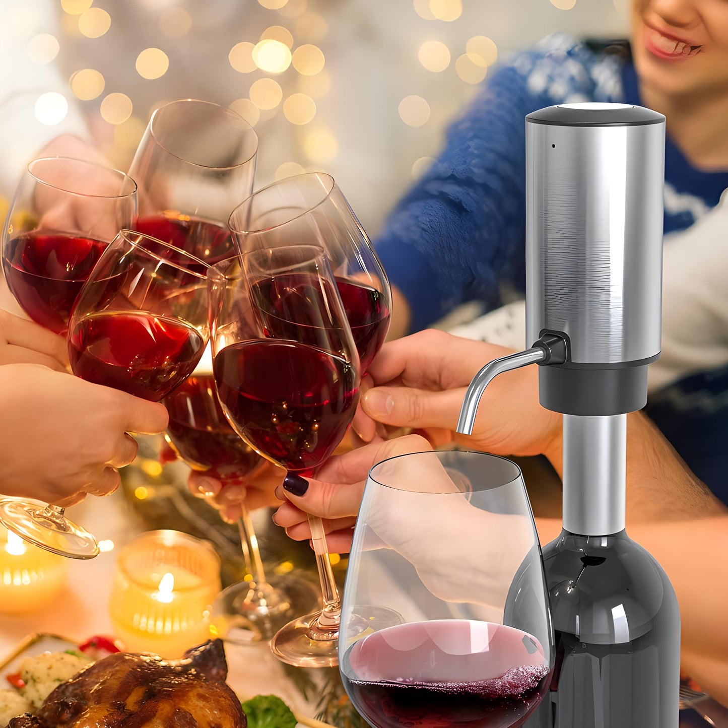 UNICHERRY Electric Wine Aerator Pourer One Touch Wine Accessories Rechargeable 2-in-1 Automatic Wine Decanter Stainless Steel Wine Dispenser Gifts for Wine Lovers