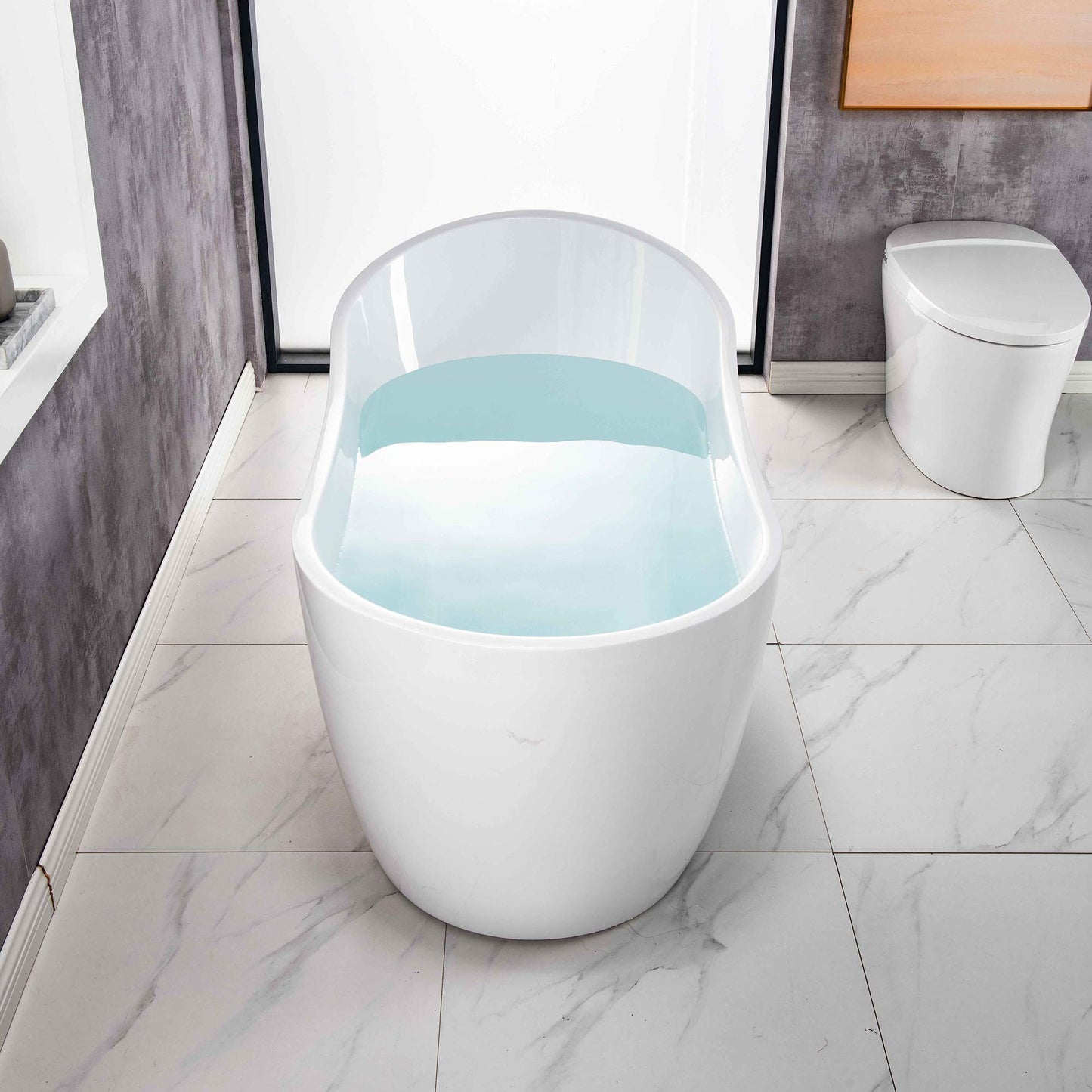 WOODBRIDGE 54"Freestanding White Acylic Soaking Bathtub with Brushed Nickel Drain and Overflow,B0006 -B-Drain &O