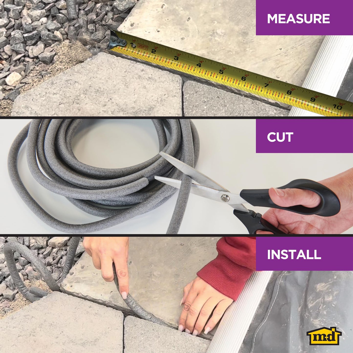 M-D Building Products - Versatile Gray Foam Backer Rod Set 1/2in x 20ft - Essential Caulk Saver for Sealing Concrete Gaps, Expansion Joints, and Crack Filling (71480)