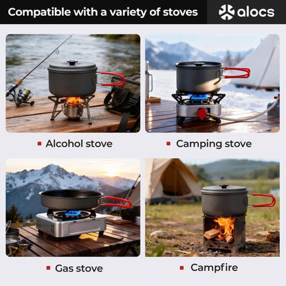 Alocs Camping Cookware, Aluminum Camping Cooking Set Camp Kitchen, Portable Camping Pots and Pans Set Essentials Mess Kit for Backpacking, Outdoor Cooking and Picnic