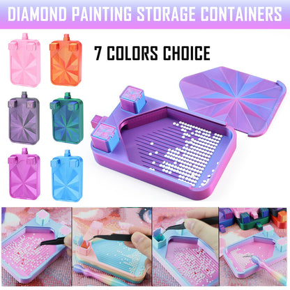 Diamond Painting Tray with Lid and Tweezer, Rhinestone Storage Tray with Lid & 2 Storage Bucket Design, Easy Pour Bead Tray, Diamond Art Kits for Adults, Diamond Art Accessories Tools (Blue Green)