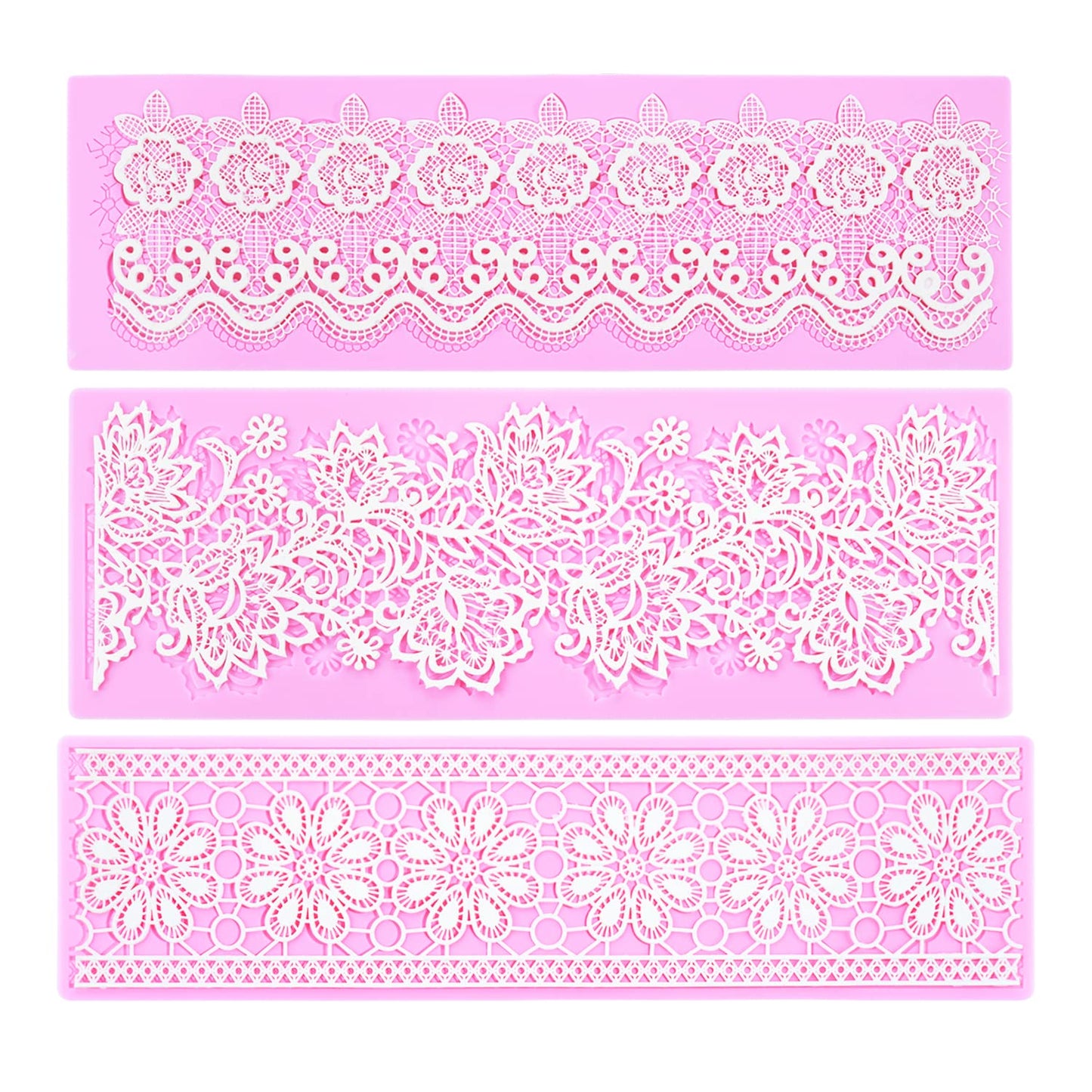 Embossing Lace Fondant Molds, Multi Circle Flowers Lace Mat Wedding Cake Decoration Tool, Rattan Shaped Cupcake Mat Silicone Molds Set of 3