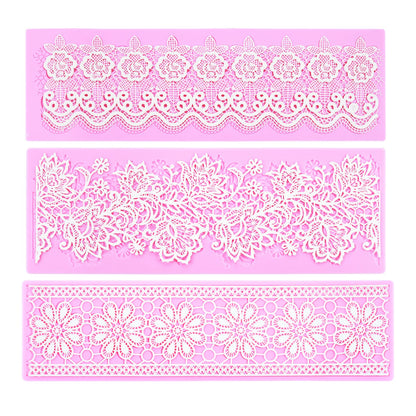 Embossing Lace Fondant Molds, Multi Circle Flowers Lace Mat Wedding Cake Decoration Tool, Rattan Shaped Cupcake Mat Silicone Molds Set of 3