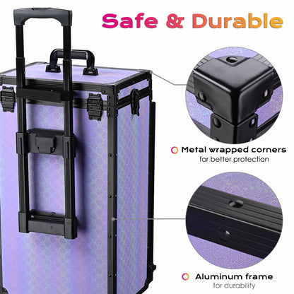 BYOOTIQUE Portable Nail Table with Storage Rolling Makeup Case with Drawers Traveling Manicure Table for Manicurist Nail Teach Makeup Artist Hairstylist Barbershop Beauty Salon, ForgetMeNot Purple
