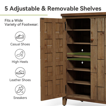 LITTLE TREE Solid Wood Shoe Cabinet with Doors, 6-Tier Tall Shoe Cabinet for Entryway, Farmhouse Freestanding Shoe Storage with Adjustable Shelves, Shoe Storage Cabinet for Entrance, Rustic Brown