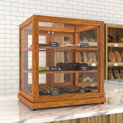 KoolMore 25 in. Light Wood Countertop Upright Dry Bakery Display Case, Pastry, Cake, and Bread Display with Tempered Glass