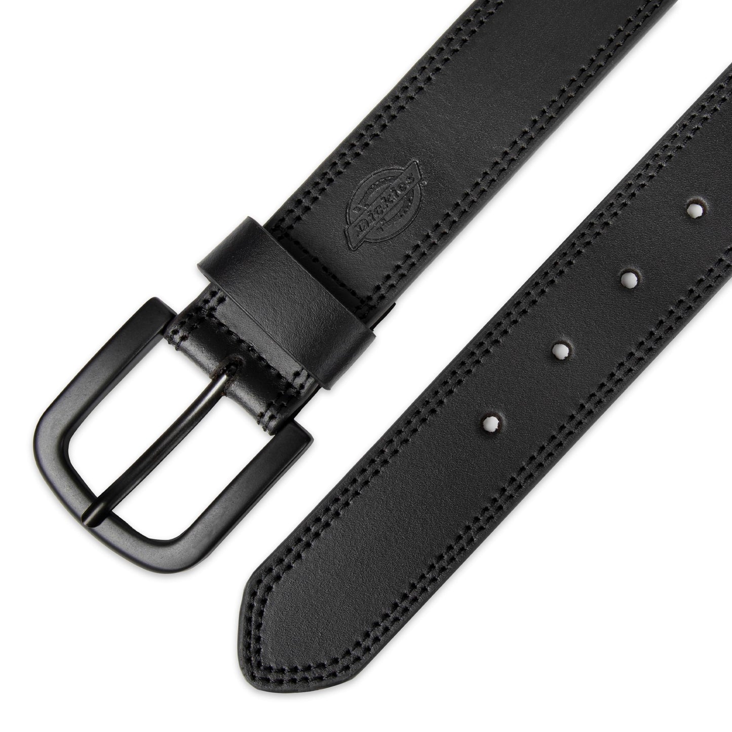 Dickies Men's 38mm Leather Belt with Two Row Stitch, black, 38