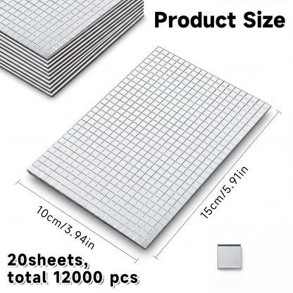 Yuanan 12000 PCS Disco Ball Mirror Tiles, 5×5 Mm Self Adhesive Mirror Mosaic Tiles Bulk Glass Mosaic Stickers Extra Sticky for Flower Pots, Glassware, Cups, DIY Crafts, Party and Home