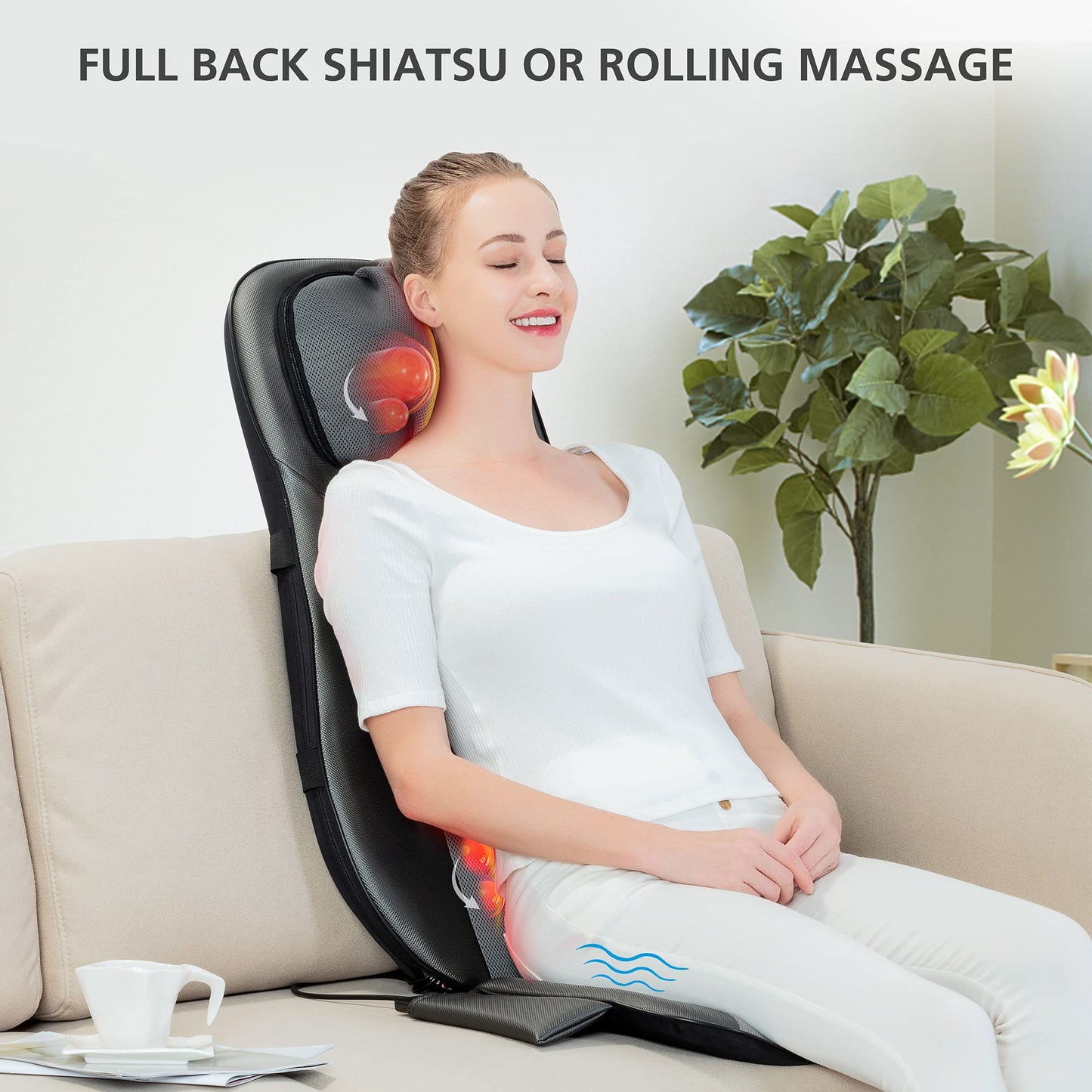 Snailax Shiatsu Neck Back Massager with Heat, Massage Chair Pad with Compression, Height-Adjustable Neck Massage Rollers Chair Seat Massager, Gifts for Men, Women