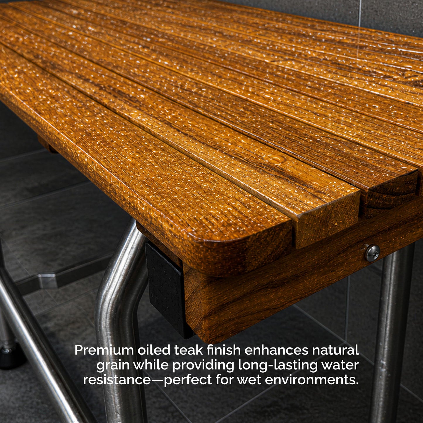 Teak Shower Seat Bench with Drop Down Legs – ADA Compliant Folding Teak Shower Bench, Wall Mounted Fold Up Bath Seat, 400 lb Capacity, Waterproof Teak Wood (24 Inches)