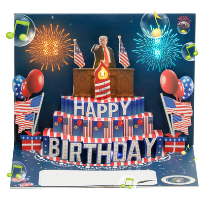 BELLESTILE Donald Trump Birthday Card with Lights and Music,3D Pop Up Fireworks Birthday Card with Blowable Candle,Greeting Cards,Birthday Gifts for Mom Women Men Kids Child Dad Father Wife ﻿