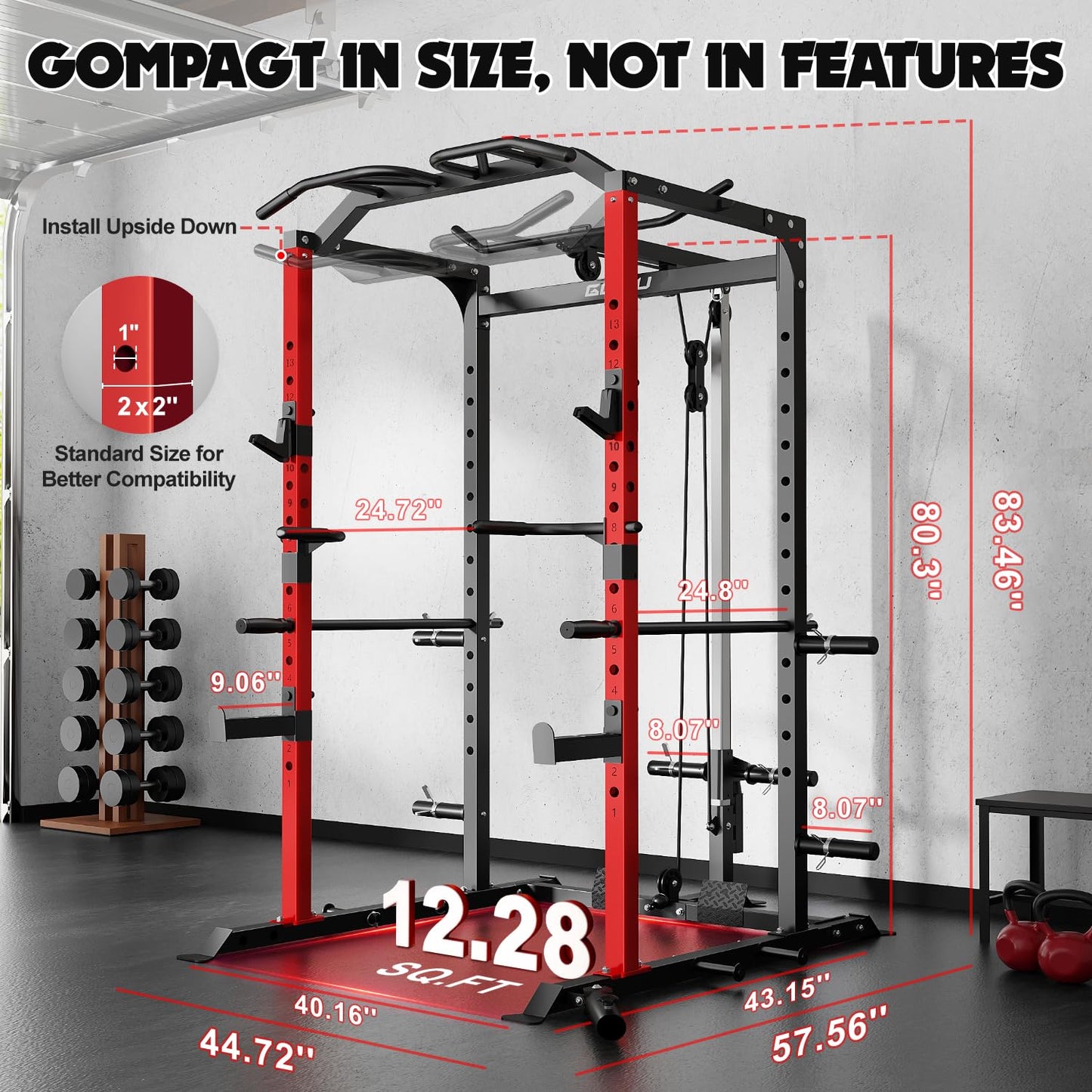 Goimu C1-V4 Power Cage, 2000LBS Squat Rack with LAT Pulldown, Multi-Function Weight Cage Strength Training Machine, Workout Cage with More Attachments for Home Gym Garage (220LBS BK Home Gym Package)
