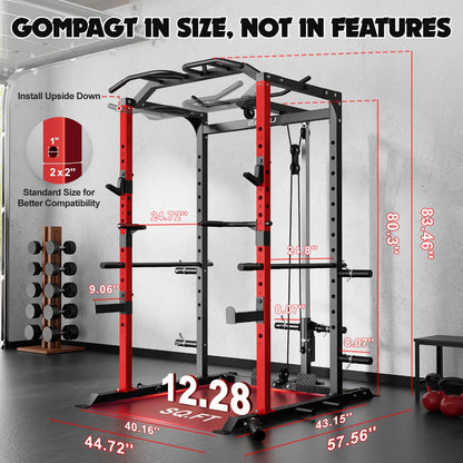 Goimu C1-V4 Power Cage, 2000LBS Squat Rack with LAT Pulldown, Multi-Function Weight Cage Strength Training Machine, Workout Cage with More Attachments for Home Gym Garage (RD Power Cage C1)