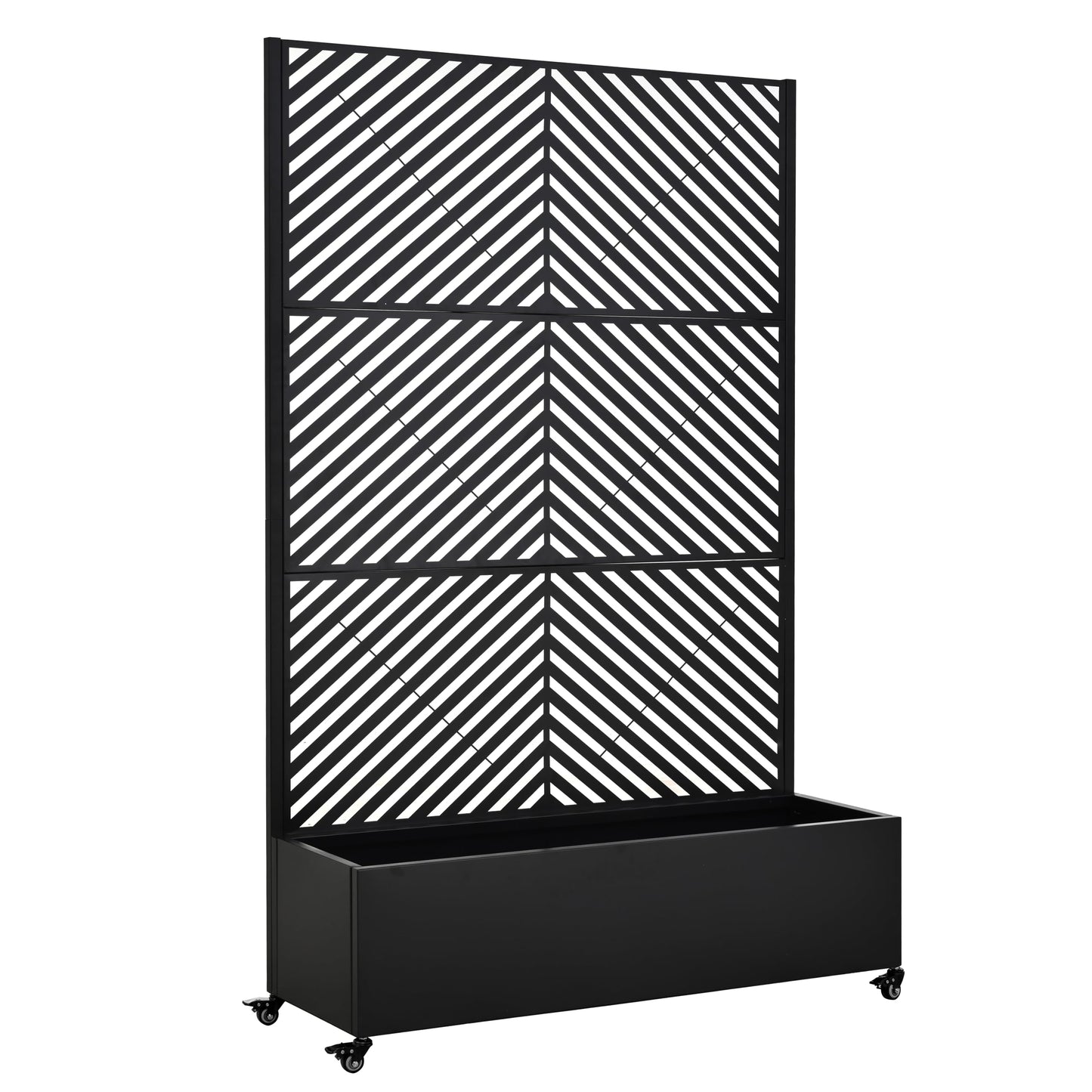 KEIKI 73"x47"x16" Planter Trellis Box with Wheels & Drain Plug, Outdoor Resin Raised Garden Bed for Climbing Plants, Large Weather-Resistant Design, Black