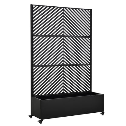 KEIKI 73"x47"x16" Planter Trellis Box with Wheels & Drain Plug, Outdoor Resin Raised Garden Bed for Climbing Plants, Large Weather-Resistant Design, Black