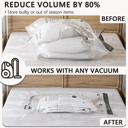 Vacuum Storage Bags 12 Jumbo, Space Saver Bags with Travel Hand Pump, Compression Airtight Sealer Bags for Clothes, Bedding, Pillows, Comforters, Blankets