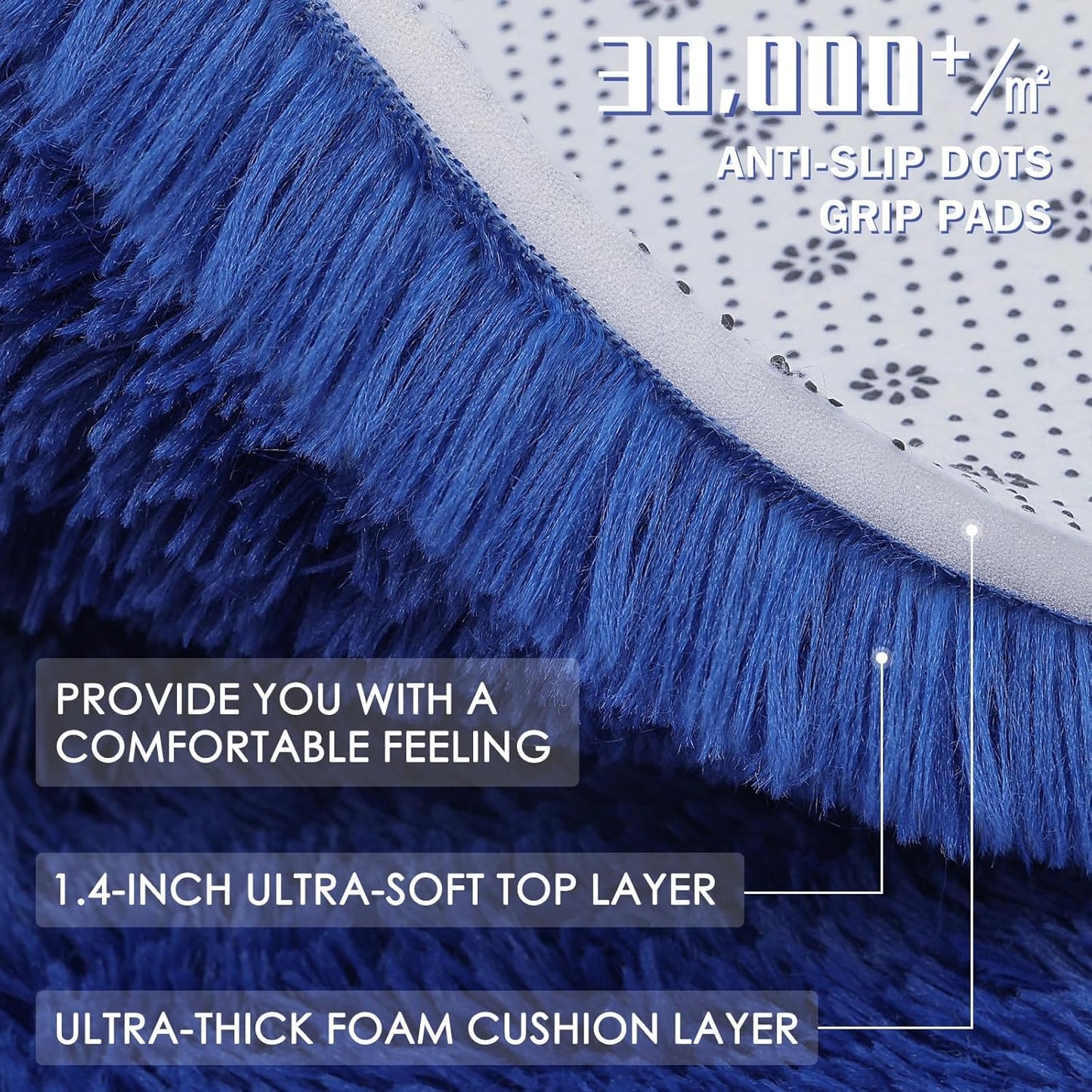 OLANLY Large Area Rug - Soft Fluffy Shaggy Carpet for Living Room & Bedroom | Navy Blue 8x12