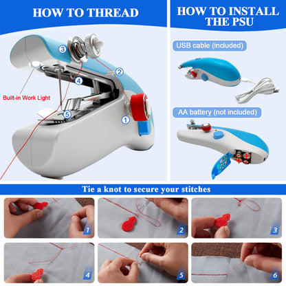 Handheld Sewing Machine Portable, New Exterior Design and Upgraded Technology, Dual-Speed, Built-in Work Light, Dual Power Supply. Perfect for Home & Travel, Adults & Beginners, for Clothes & Jeans