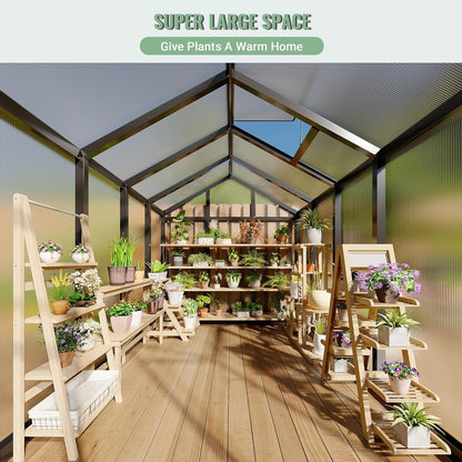 Greenhouse, 6x8 Ft Outdoor Greenhouses, Greenhouse Kit, Portablee Greenhouses with Ground Nails and Vent Windows, Sliding Lockable Door, Polycarbonate Green Houses for Outside Garden Backyard, Black
