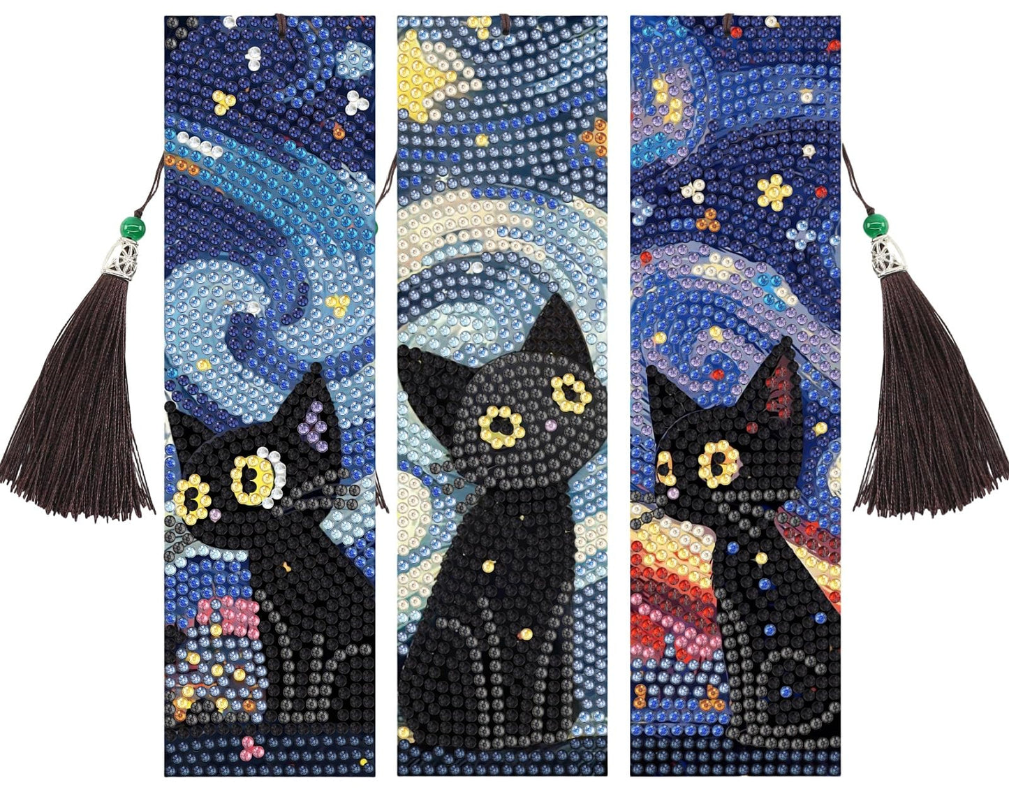 3 Pcs Diamond Painting Bookmarks,Cat Diamond Art Bookmarks with Tassel, Diamond Art Painting Kits for Beginners Adults DIY Art Craft Gifts Book Decors