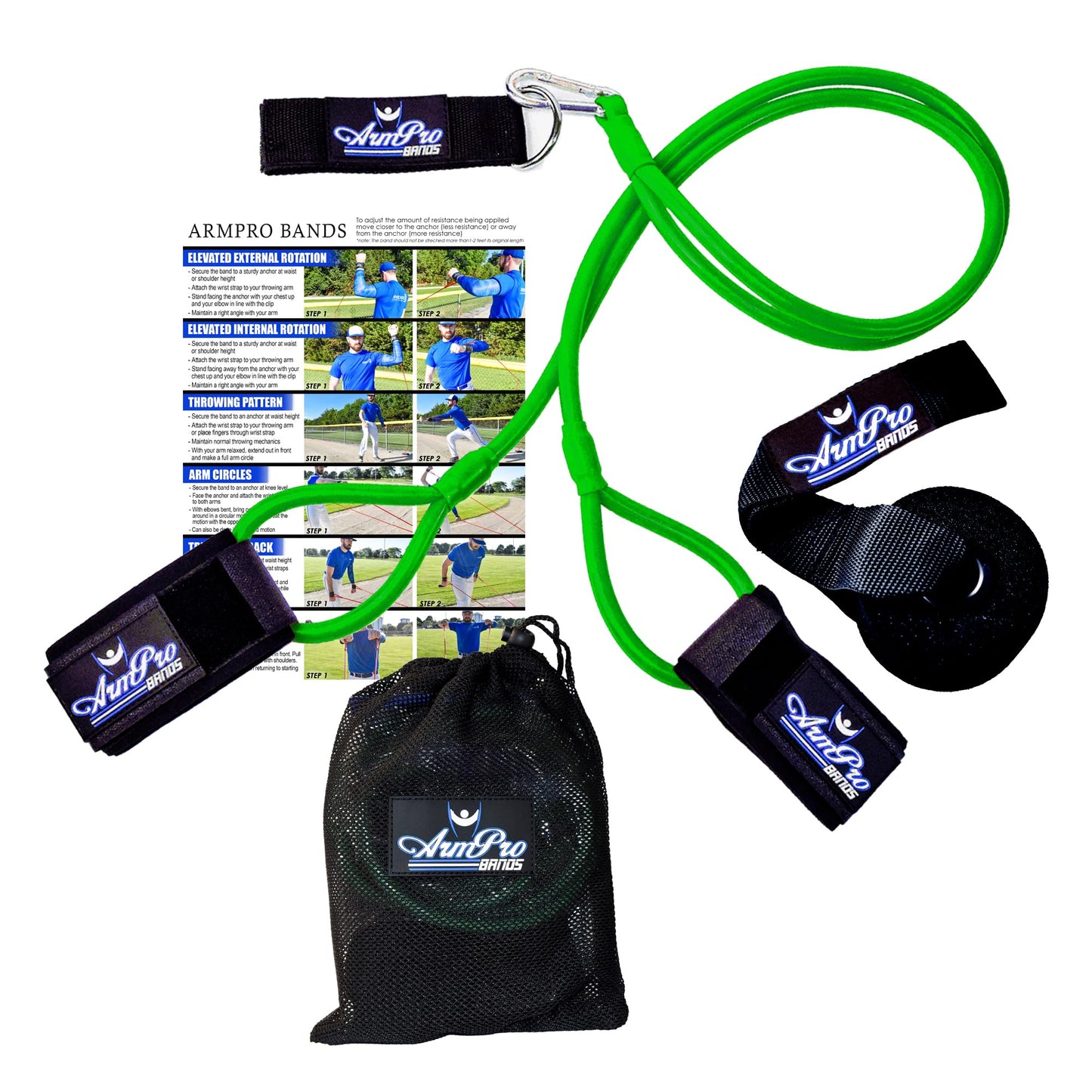 Arm Pro Bands Baseball Softball Resistance Training Bands - Arm Strength, Pitching and Conditioning Equipment, Available in 3 Levels (Youth, Advanced, Elite), Anchor Strap, Door Mount