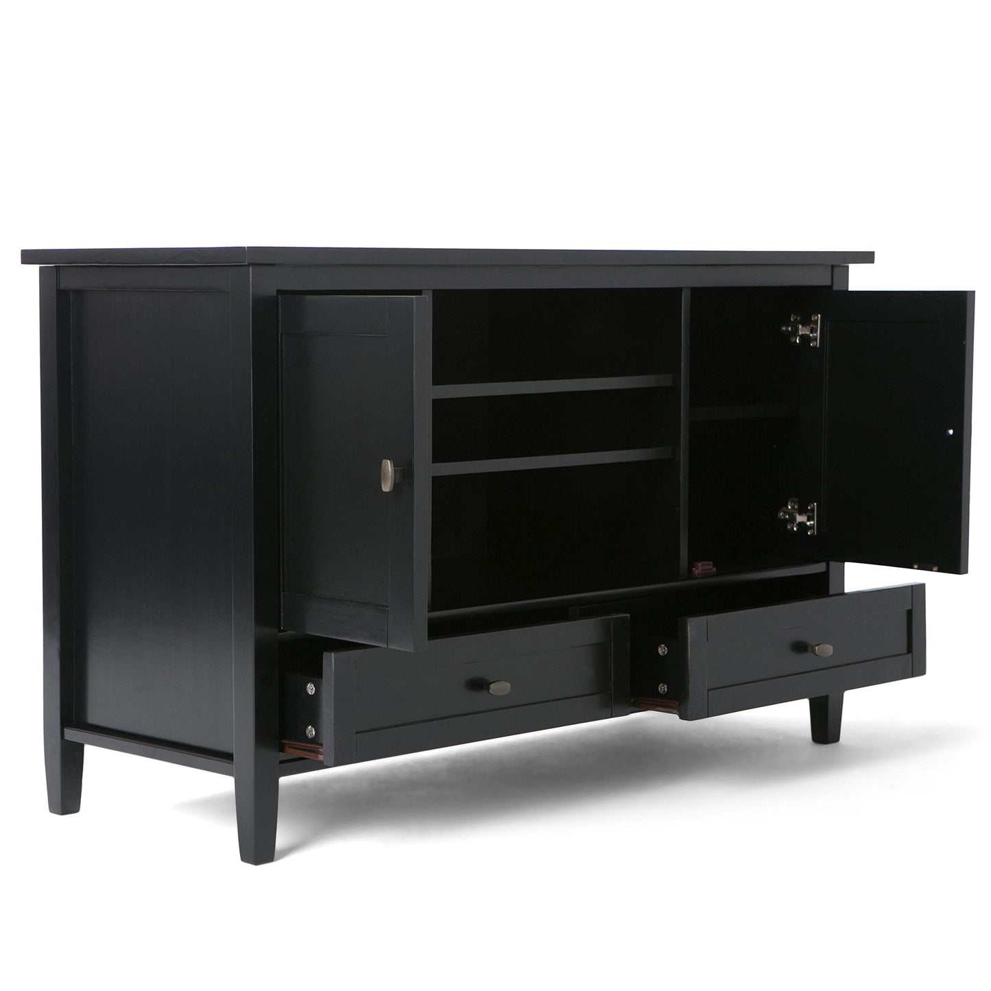 SIMPLIHOME Warm Shaker TV Stand - 47 inch Wide Solid Wood Media Console in Black, Transitional Entertainment Center for TVs up to 50 Inches with 2 Cabinets, 2 Drawers, and Cord Management