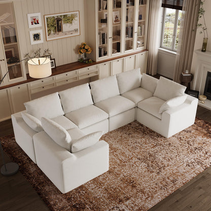 Novilla 133.8" Modular Cloud Couch, Modern Sectional Sofa with Smarts Coil® Support, Chenille Fabric, Upholstered Couch for Living Room Apartments Bedroom, No Assembly, 6 Seater, White