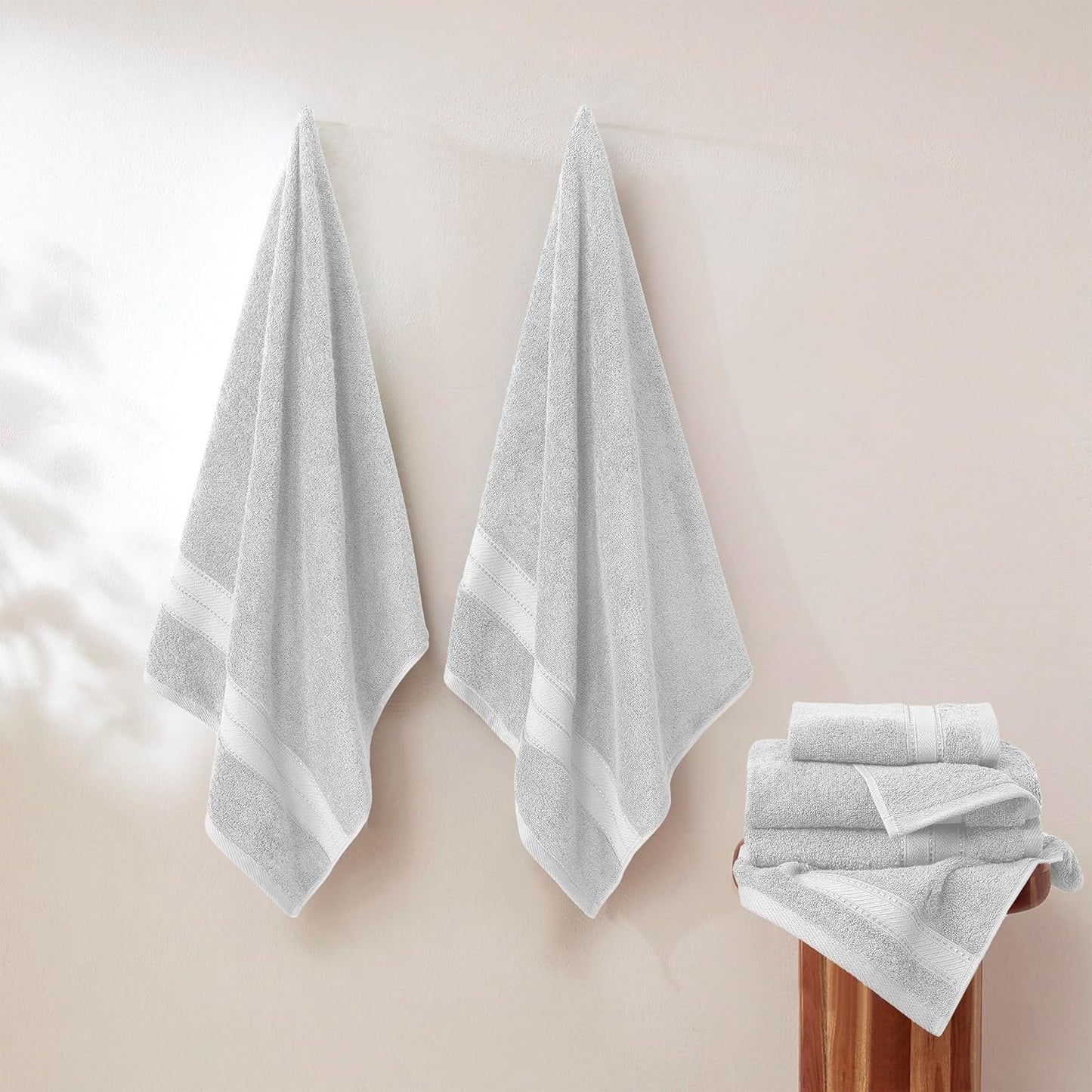6-Piece 100% Set 600 Modern Threads - Spun Loft Combed Cotton Towel - Bath Towels, Hand Towels, & Washcloths - Super