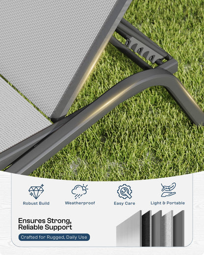 Patio Kingdom 3-Piece Patio Chaise Lounge Set with Side Table, Set of 2 Adjustable Pool Chairs and Aluminum Bistro Table, All-Weather Outdoor Furniture for Pool Deck, Patio & Tanning, Light Grey