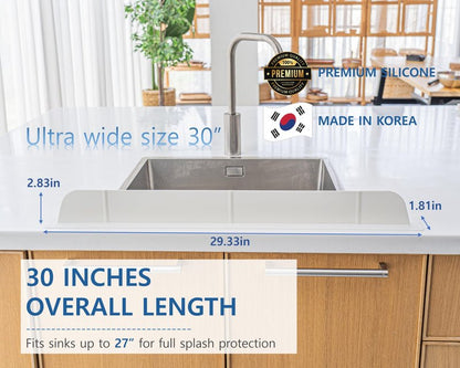 30 inch(75cm) Premium Kitchen Sink Silicone Water Splash Guard Size Upgrade 30" and new Package - NO Suction Cups, Ultra Wide 30" - Made in Korea (Ultra Wide Eco White)