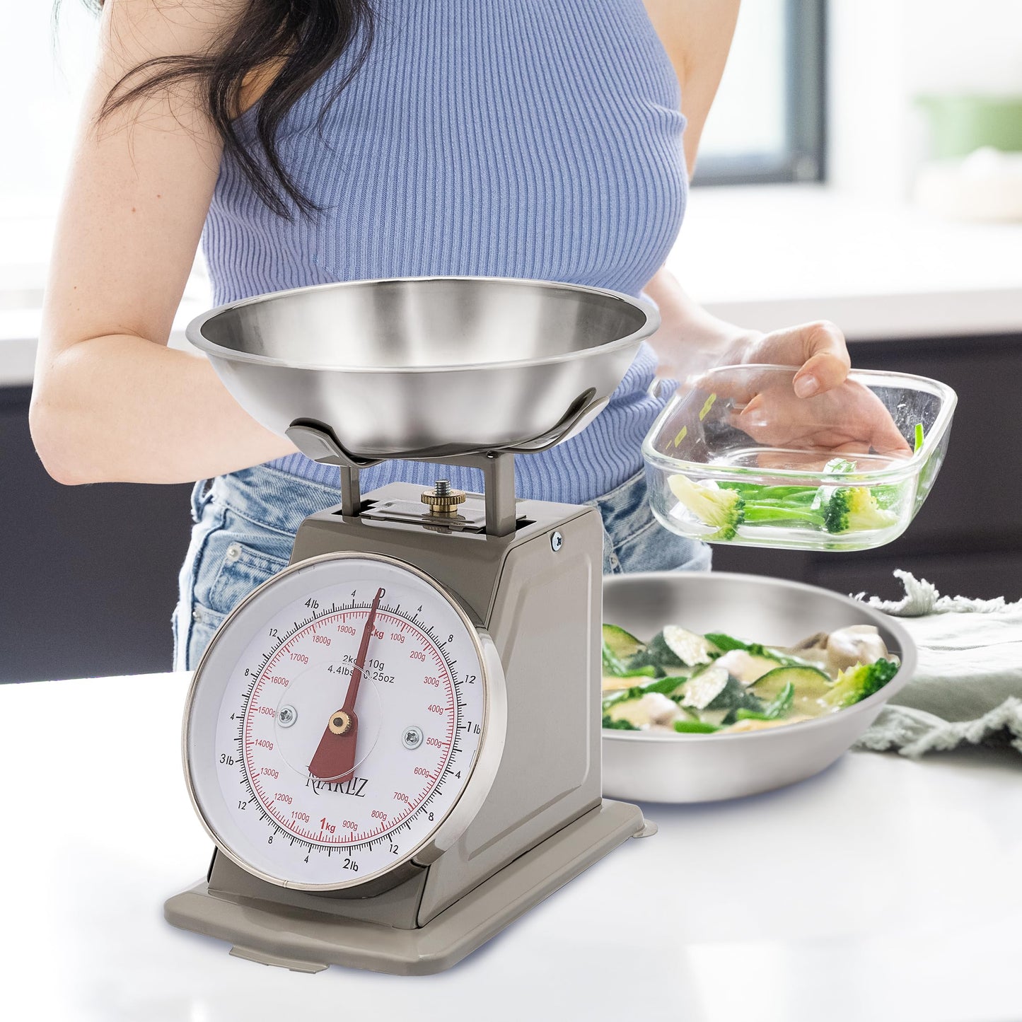 MARLIZ Small Retro Kitchen Scale 4.4Lb/2Kg with 2 Bowls |Mechanical dial Scale| Vintage | Pesa para alimentos| bascula de cocina|Bakers Scale