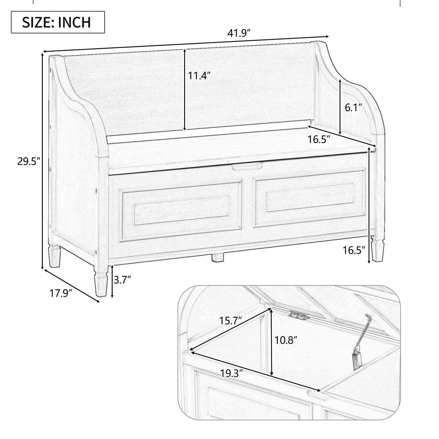 Brisca Rustic Style Storage Bench with Safety Hinge,Solid Wood Entryway Multifunctional Shoe Stool,W/Removable Upholstered Cushion,for Foyer,Bedroom,Antique Navy+Beige