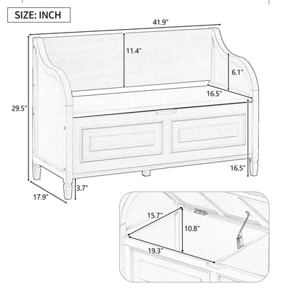 Brisca Rustic Style Storage Bench with Safety Hinge,Solid Wood Entryway Multifunctional Shoe Stool,W/Removable Upholstered Cushion,for Foyer,Bedroom,Antique Navy+Beige