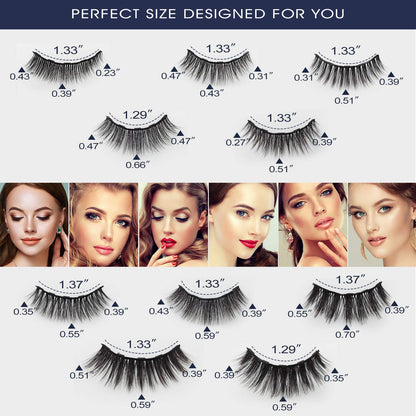 3D Magnetic Eyelashes Natural Look with Eyeliner Kit - 7C SEVENCROWN Magnetic Lashes - Upgraded 4 tubes of Liner - 10 Pairs Reusable False Eyelash Kit with Applicator Easy to Apply.
