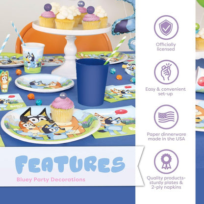 Bluey Birthday Decorations Girl Party Supplies for 16 - Bluey Party Decorations with Banner, Tablecloth, Balloons, Plates, Napkins, Forks, Sticker - Officially Licensed