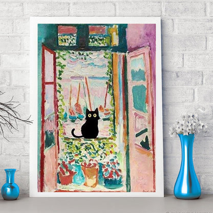 GemZono Adult 5D Diamond Painting Kits - 4 Pieces, Round Diamond Arts Painting Kit, DIY Beginner Black Cat Diamond Art Kit, Matisse Van Gogh Living Room Bedroom Decoration (11.8x15.7)