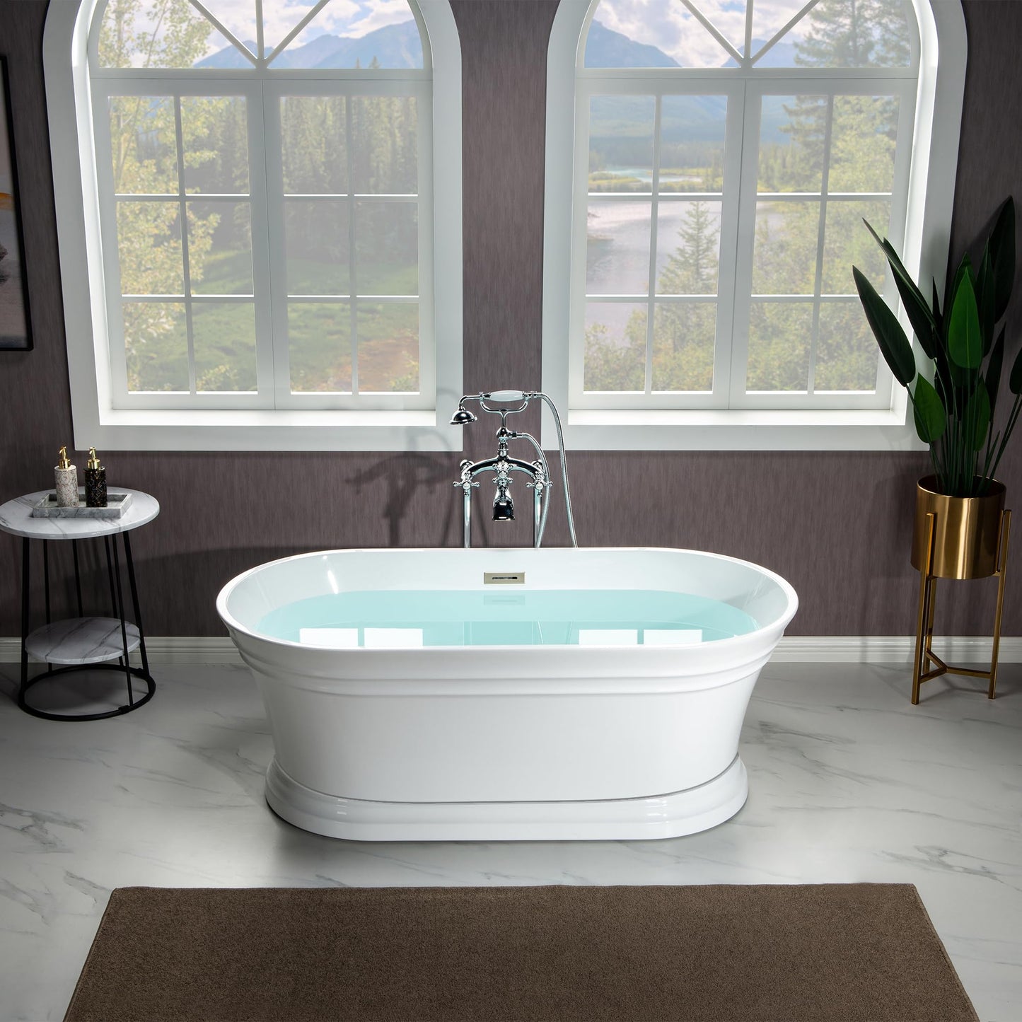 WOODBRIDGE 59 in. Freestanding Double Ended Acrylic Soaking Bathtub with Brushed Nickel Drain and Overflow, BTA1536-BN