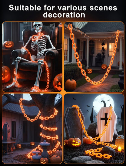 Lights,10.5 175LED Halloween Chain String FT Plastic Chain Orange Light Battery Operated with Memory Timer,Waterproof