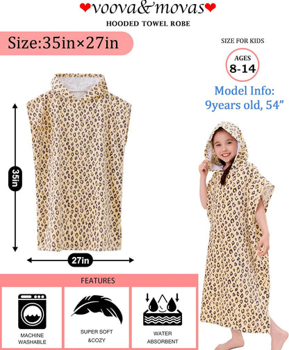 8-14 Teens,100% VOOVA & MOVAS Towels Robe for Girl Cotton Poncho Towel for Big Kids, Large Absorbent Hooded Towel Dress