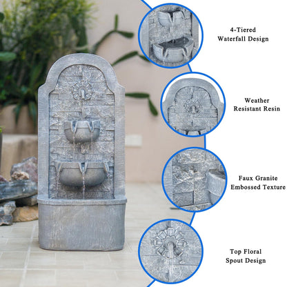 Solarbloom 30.3" H Outdoor Water Fountain, Freestanding Waterfall with LED Lights, Floor-Standing Water Feature for Patio, Garden, Backyard, Porch, Home Decor
