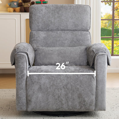 Rhevoy Oversized Power Recliner Chair, 26" Extra Wide Swivel Rocker Recliner with Adjustable Headrest, Chenille Glider Rocking Nursery Chair with Overstuffed Armrest, USB Ports, Grey