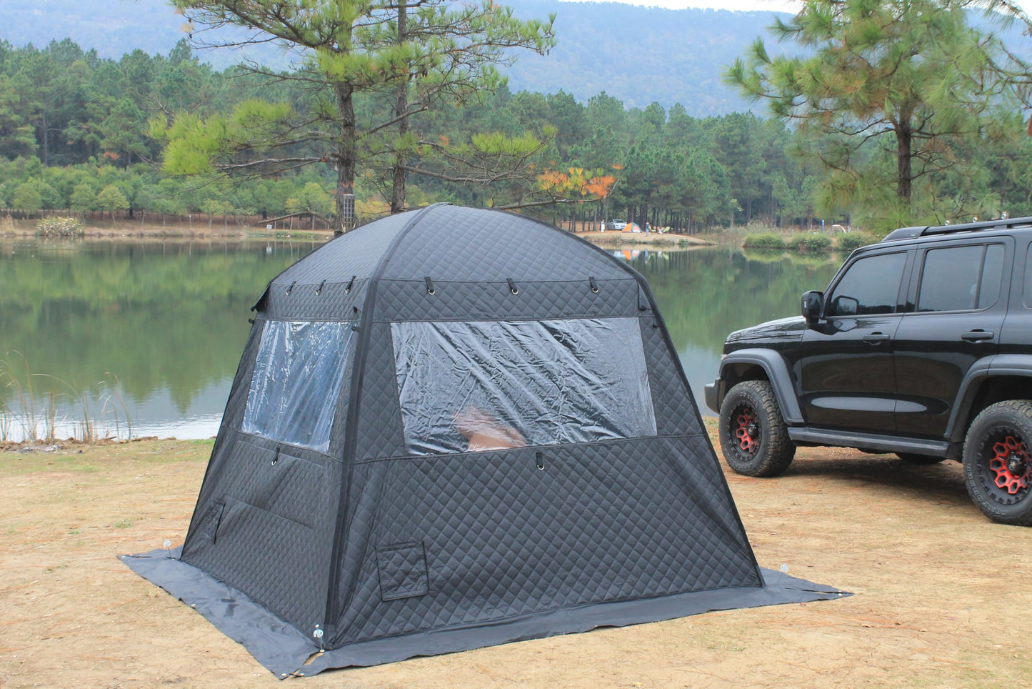 GOLDCAMP 3-4 Person Portable Steam Sauna Tent, Outdoor SPA Camping Detox Relaxation Quilted Box with Heat Retention Design, 86.6"X86.6"X75" Gray and Black with Carry Bag (NO Stove)