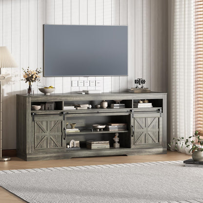 IDEALHOUSE Farmhouse TV Stand for 75 Inch TV, Entertainment Center with Storage Cabinets and Sliding Barn Doors, Media TV Console Table for Living Room Bedroom (27.6" H Oak)