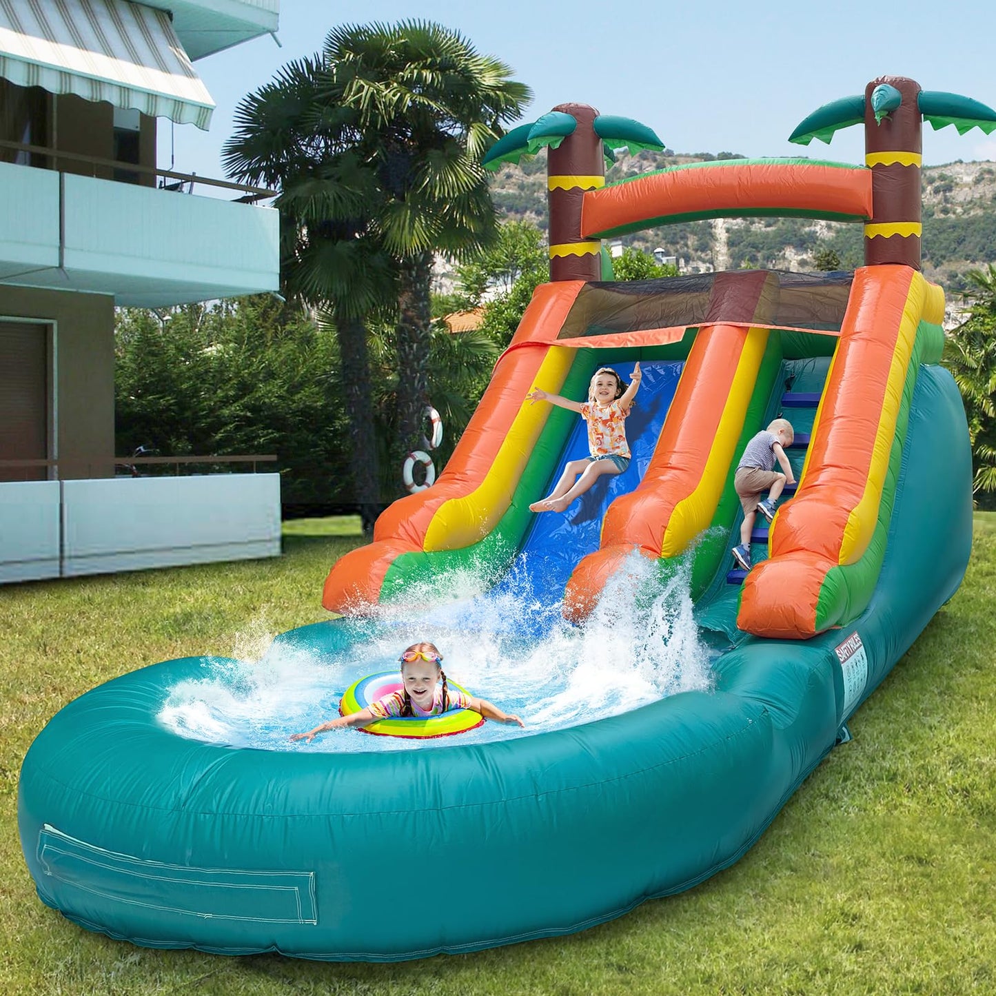 Water Slide Commercial, 21FT Big Water Slide for Kids and Adults with Powerful 950W Blower&Water Tube,100% Commercial Grade PVC Inflatable Adult Water Slides with Splash Pool (Green, 21x12x9FT)